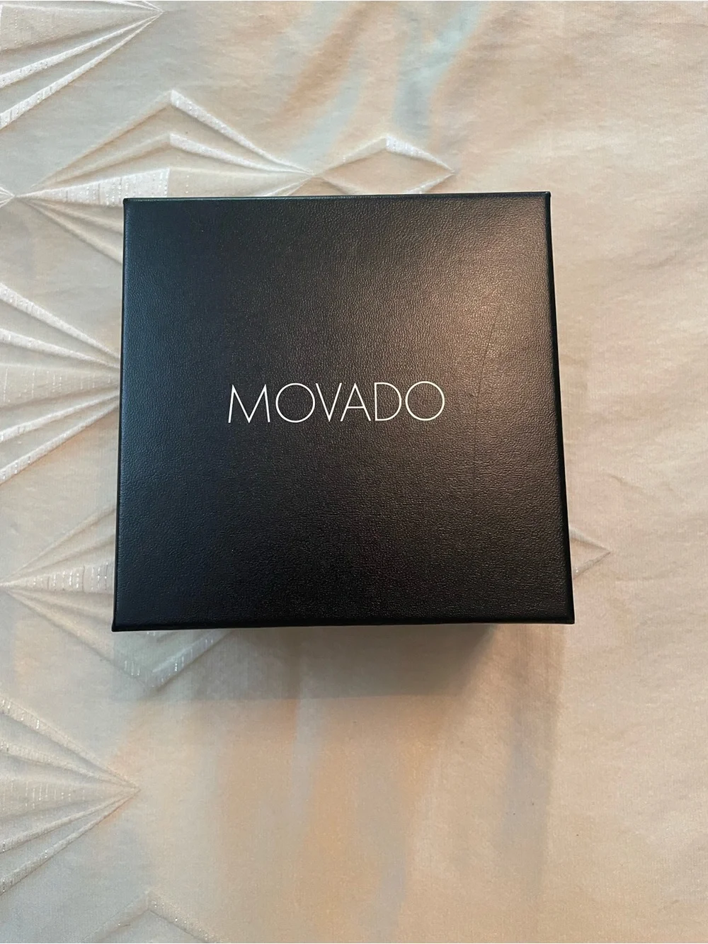Movado Black Dial Silver Case Black Leather Strap Watch